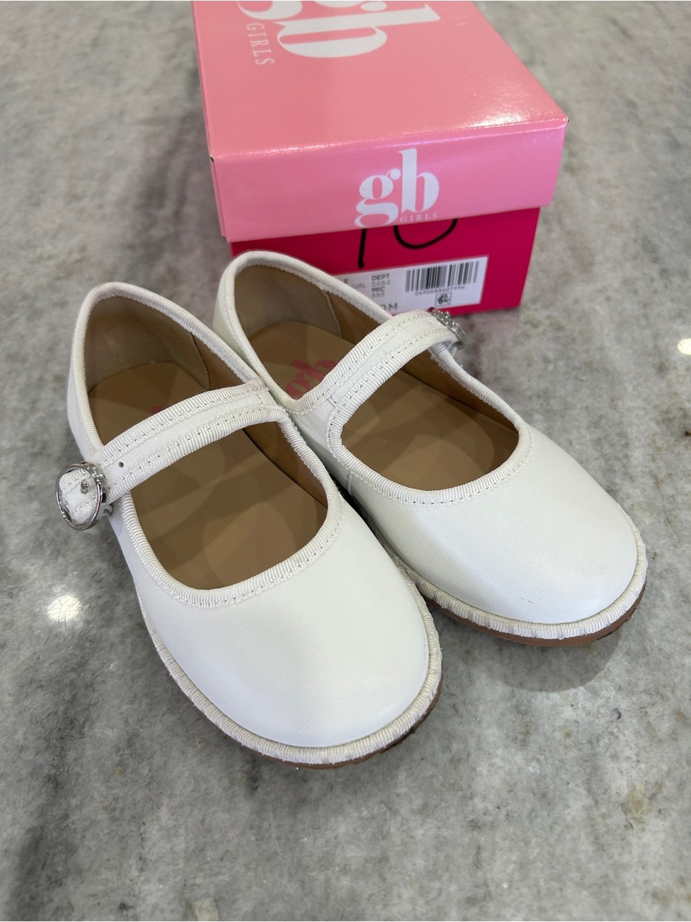 GB Girls' Diana Mary Jane White Flats Size 10